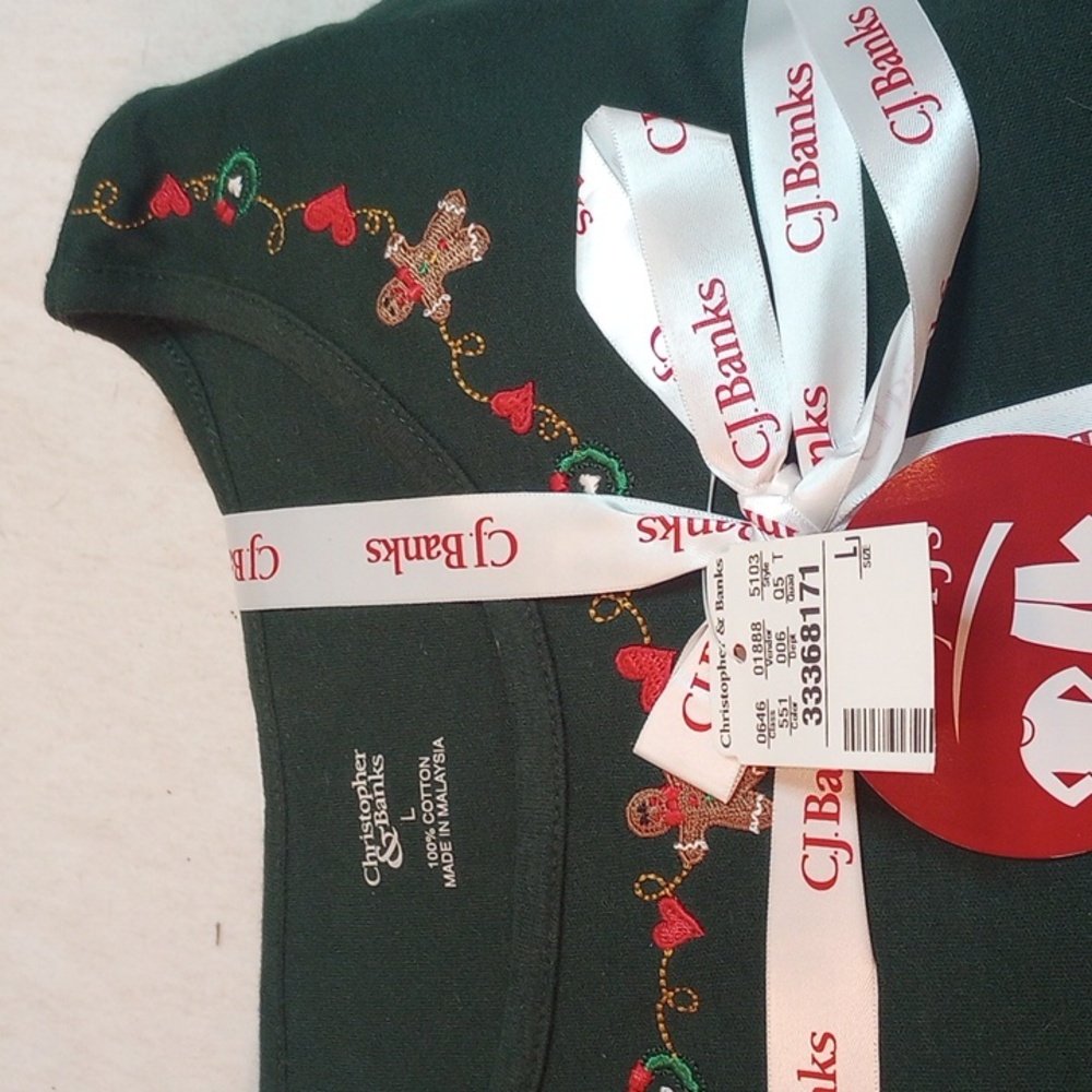 CJ Banks Festive Green Gingerbread Pajama Set Size Large - Picture 3 of 5